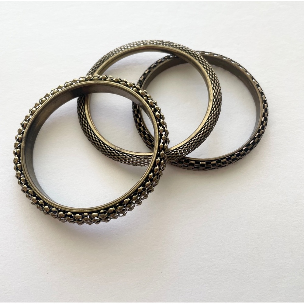 Boho Bracelet Bangle Set of 3 Brass Tone